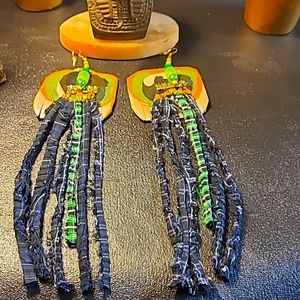 7 inches cotton fabric fringes earrings